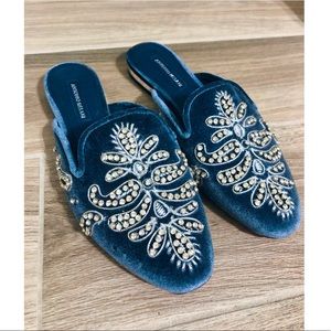 Antonio Melani Blue Suede Bejeweled Mules